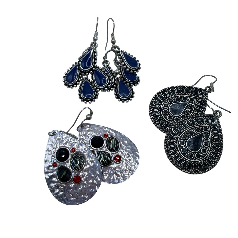 Boho Eclectic Tribal Teardrop Earrings Lot of 3 Unbranded